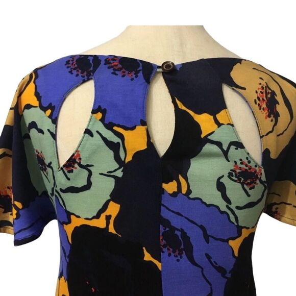 ANTHROPOLOGIE Flutter Sleeve Floral Cut-Out Silk Blend Dress M - Picture 6 of 9